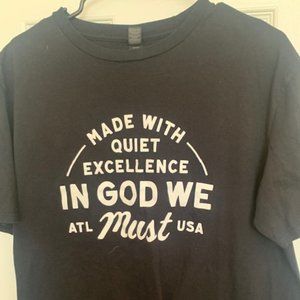 Men's Black In God We Must T-shirt.  Size L.  100% Cotton.